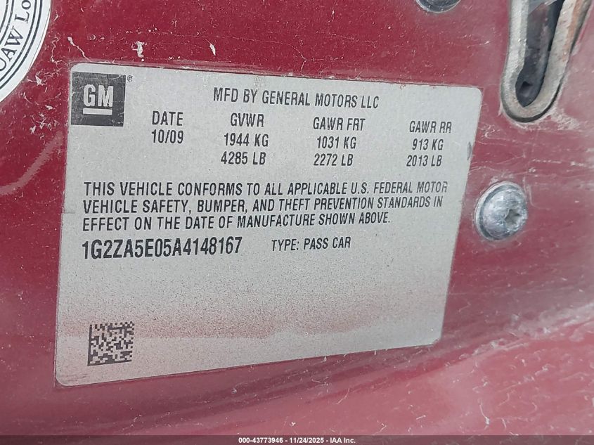 2010 Pontiac G6 VIN: 1G2ZA5E05A4148167 Lot: 43773946