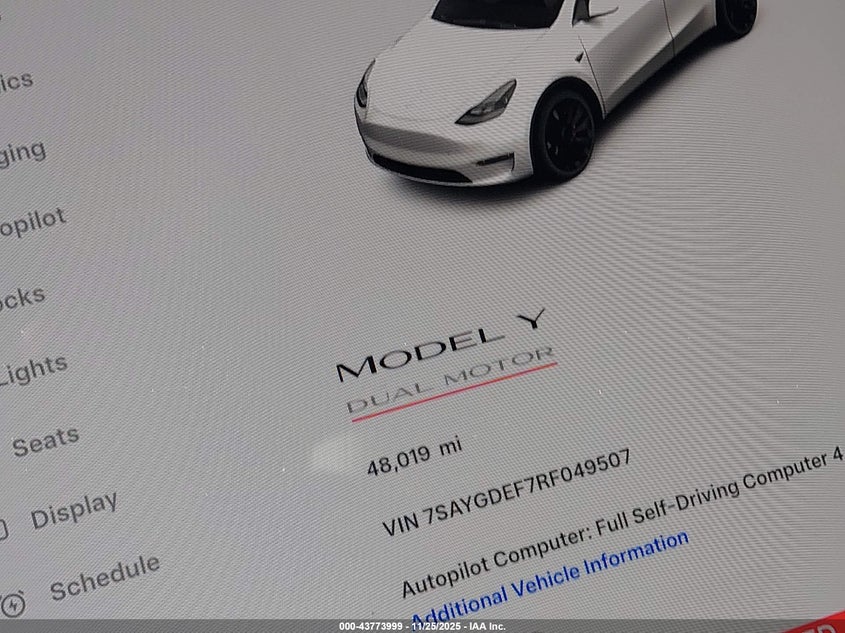 2024 Tesla Model Y Performance Dual Motor All-Wheel Drive VIN: 7SAYGDEF7RF049507 Lot: 43773999
