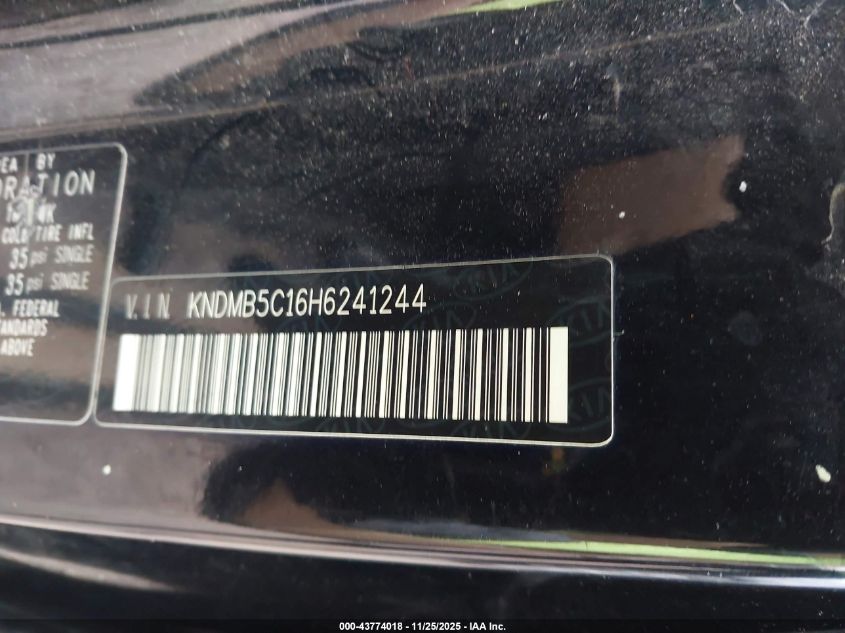 2017 Kia Sedona Lx VIN: KNDMB5C16H6241244 Lot: 43774018