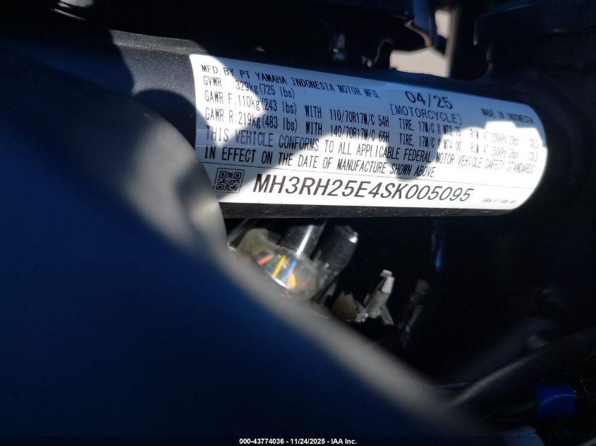 2025 Yamaha Yfz320 A VIN: MH3RH25E4SK005095 Lot: 43774036