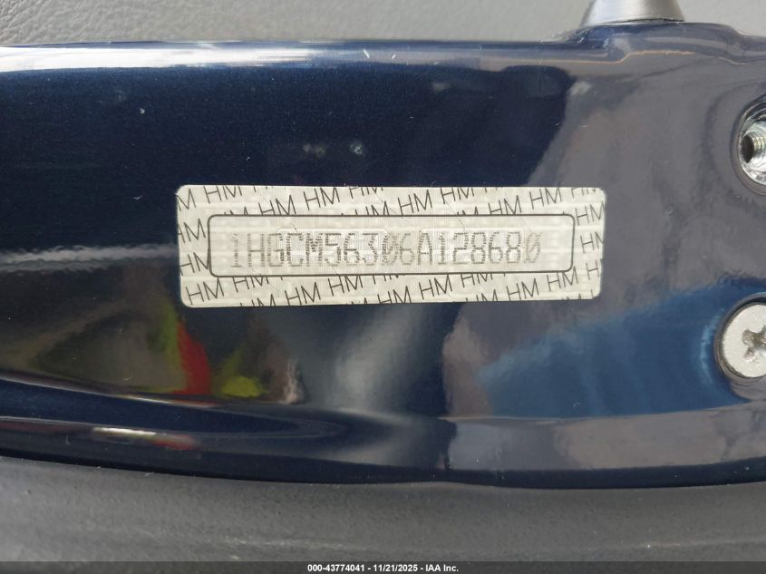 2006 Honda Accord 2.4 Se VIN: 1HGCM56306A128680 Lot: 43774041