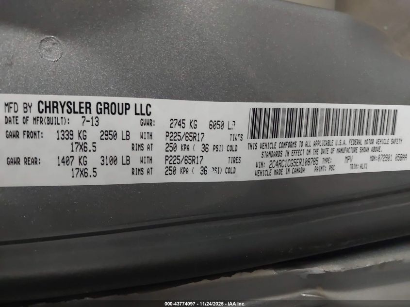 2014 Chrysler Town & Country Touring-L VIN: 2C4RC1CG5ER108785 Lot: 43774097