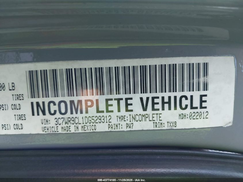 2013 Ram 3500 Chassis Tradesman/Slt/Laramie VIN: 3C7WR9CL1DG529312 Lot: 43774185