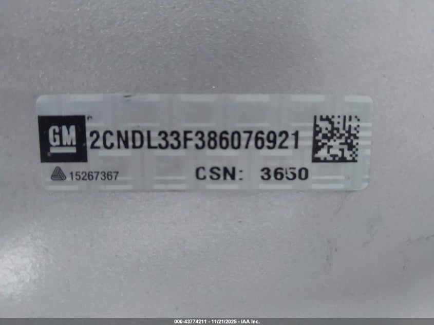 2008 Chevrolet Equinox Lt VIN: 2CNDL33F386076921 Lot: 43774211