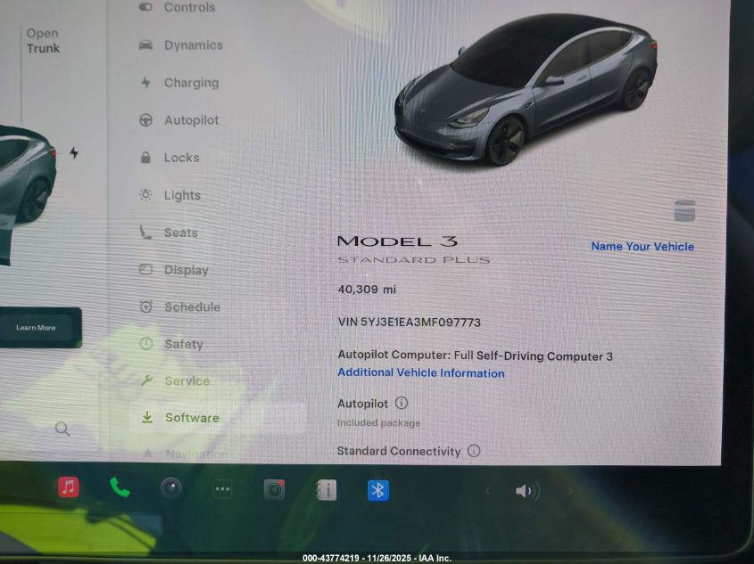 2021 Tesla Model 3 Standard Range Plus Rear-Wheel Drive VIN: 5YJ3E1EA3MF097773 Lot: 43774219