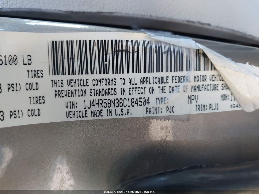 2006 Jeep Grand Cherokee Limited VIN: 1J4HR58N36C184504 Lot: 43774228