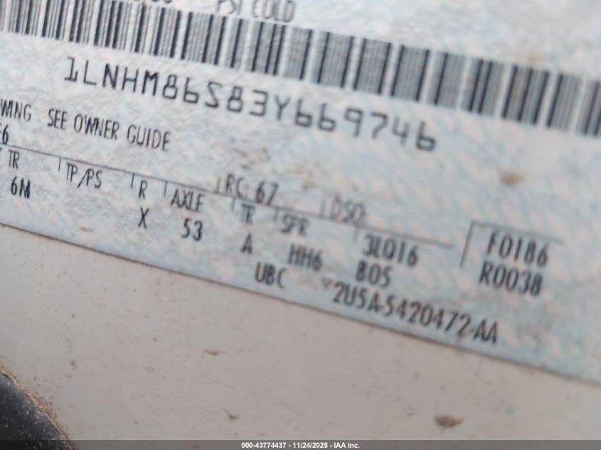 2003 Lincoln Ls V6 VIN: 1LNHM86S83Y669746 Lot: 43774437