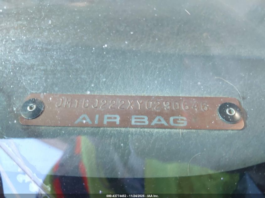 2000 Mazda Protege Dx/Lx VIN: JM1BJ222XY0290646 Lot: 43774452