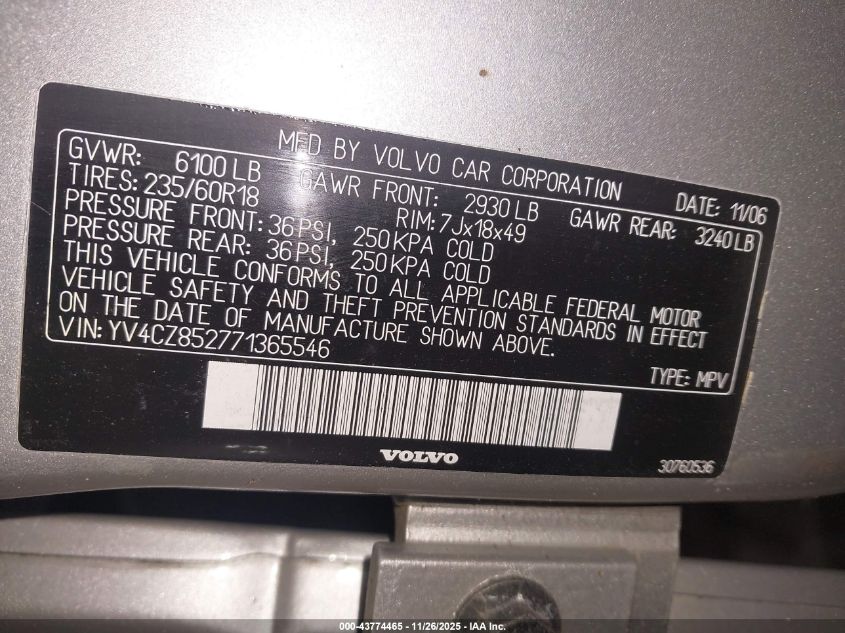 2007 Volvo Xc90 V8 VIN: YV4CZ852771365546 Lot: 43774465
