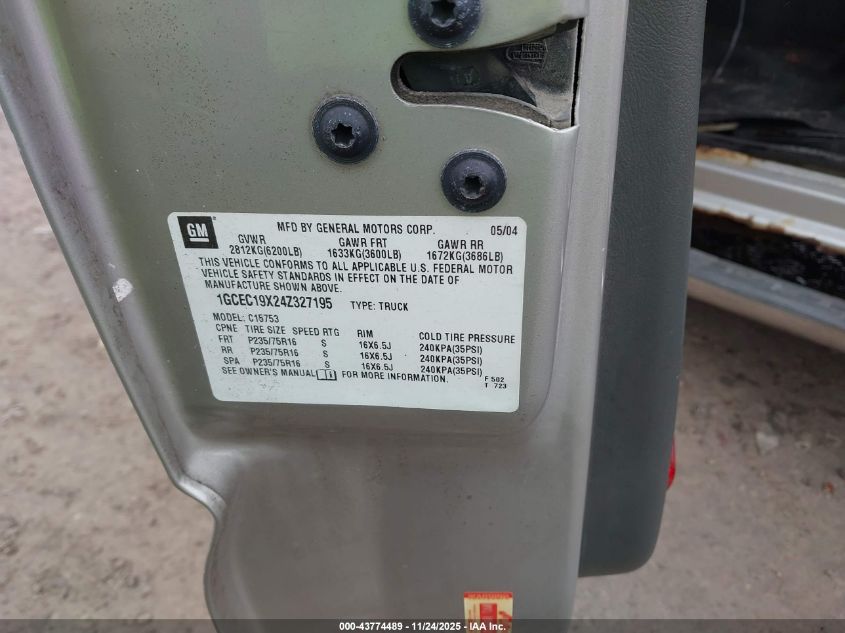 2004 Chevrolet Silverado 1500 Work Truck VIN: 1GCEC19X24Z327195 Lot: 43774489