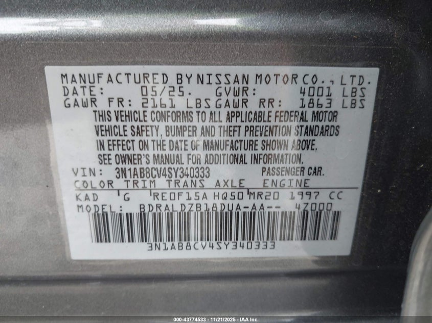 3N1AB8CV4SY340333 2025 NISSAN SENTRA photo no. 9