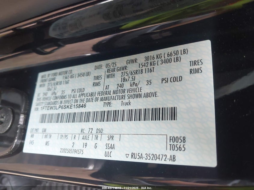 1FTEW3LP6SKE15846 2025 FORD F-150 photo no. 9