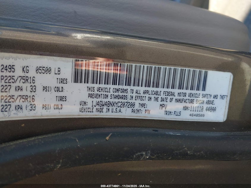 2000 Jeep Grand Cherokee Laredo VIN: 1J4GW48NXYC207200 Lot: 43774661