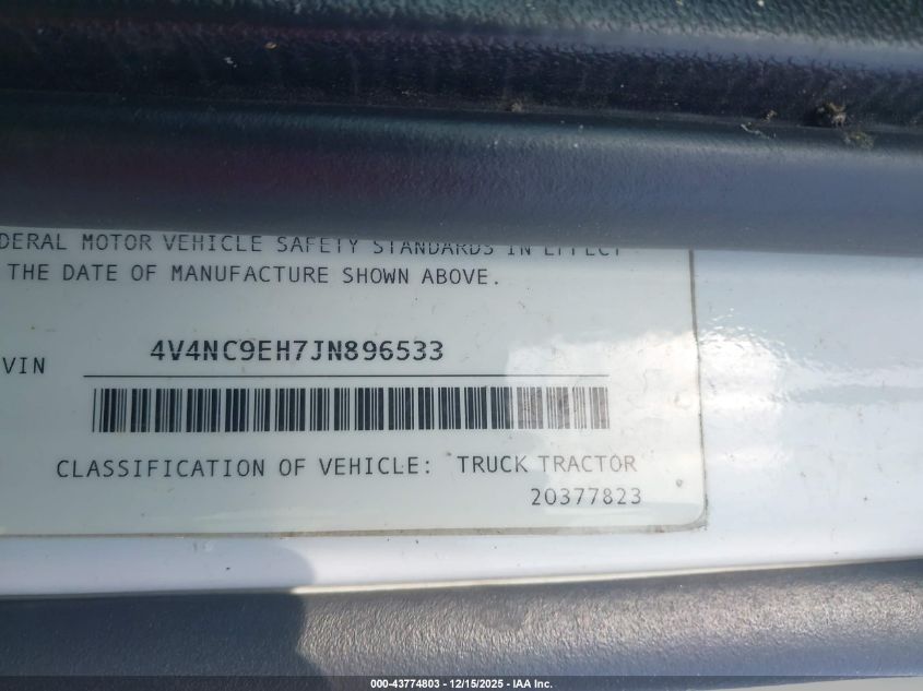 2018 Volvo Vnl VIN: 4V4NC9EH7JN896533 Lot: 43774803