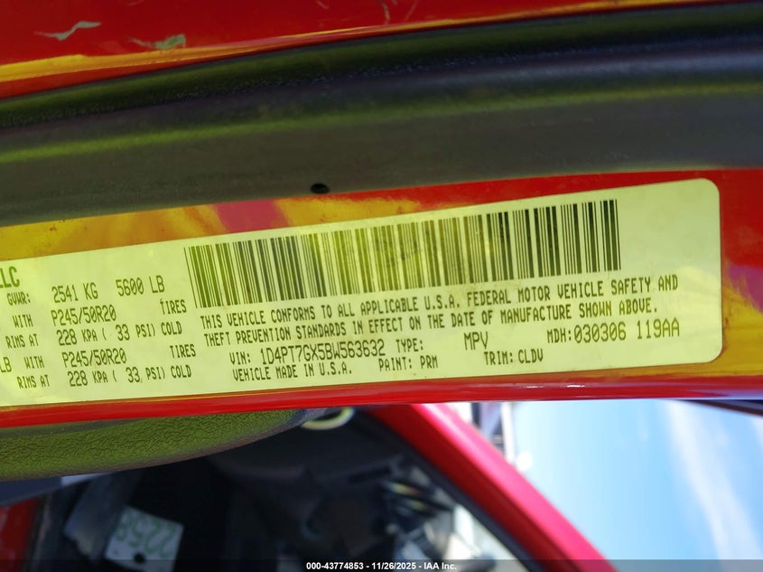 2011 Dodge Nitro Shock VIN: 1D4PT7GX5BW563632 Lot: 43774853