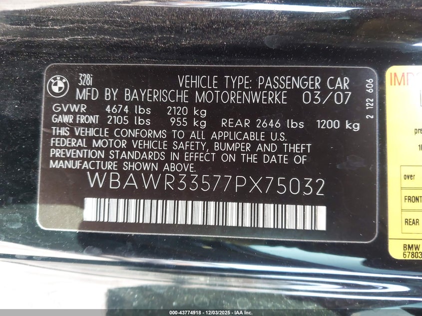 WBAWR33577PX75032 2007 BMW 3ER photo no. 9