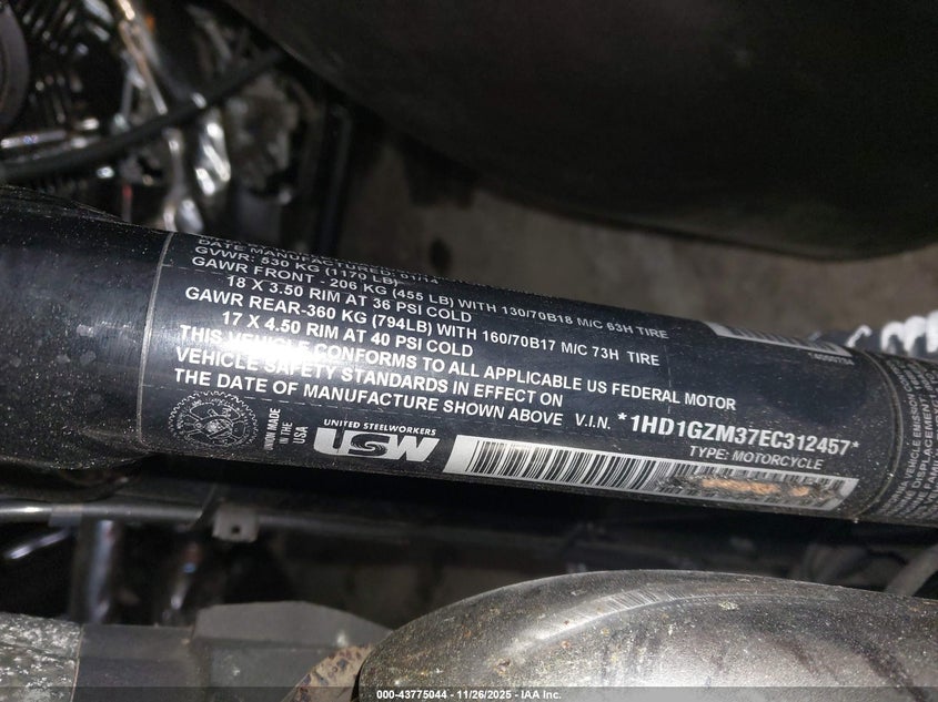 2014 Harley-Davidson Fld Switchback VIN: 1HD1GZM37EC312457 Lot: 43775044