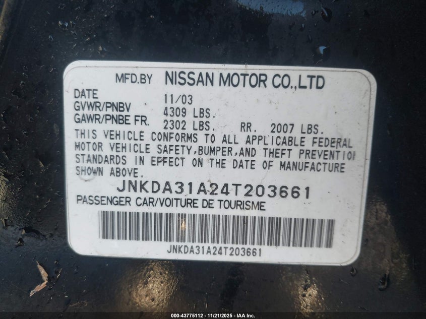 2004 Infiniti I35 Luxury VIN: JNKDA31A24T203661 Lot: 43775112