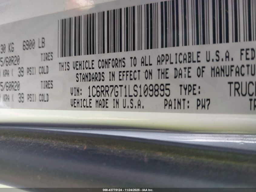 2020 Ram 1500 Classic VIN: 1C6RR7GT1LS109895 Lot: 43775124