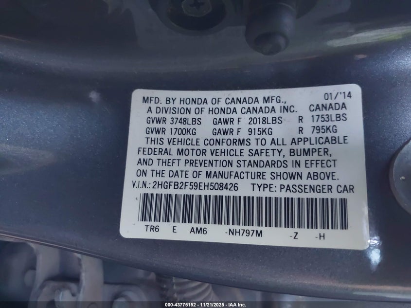 2HGFB2F59EH508426 2014 HONDA CIVIC photo no. 9