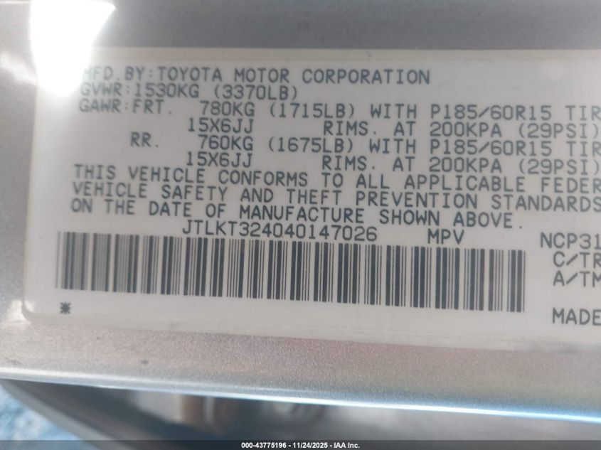 2004 Scion Xb VIN: JTLKT324040147026 Lot: 43775196