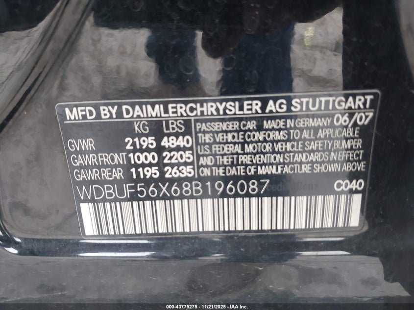 2008 Mercedes-Benz E 350 VIN: WDBUF56X68B196087 Lot: 43775275
