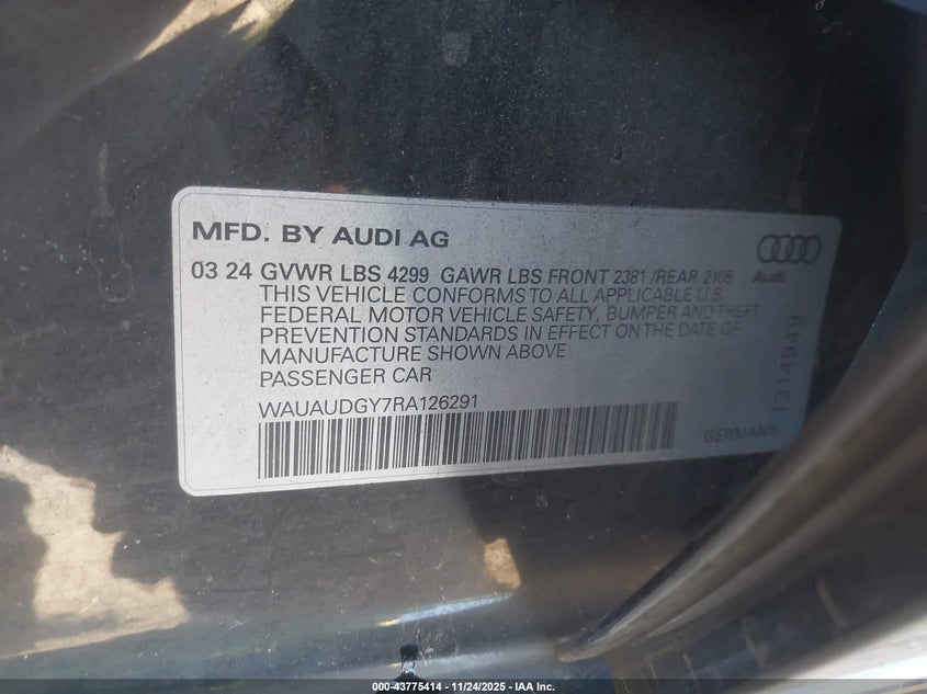 2024 Audi A3 Premium 40 Tfsi Front-Wheel Drive S Tronic VIN: WAUAUDGY7RA126291 Lot: 43775414
