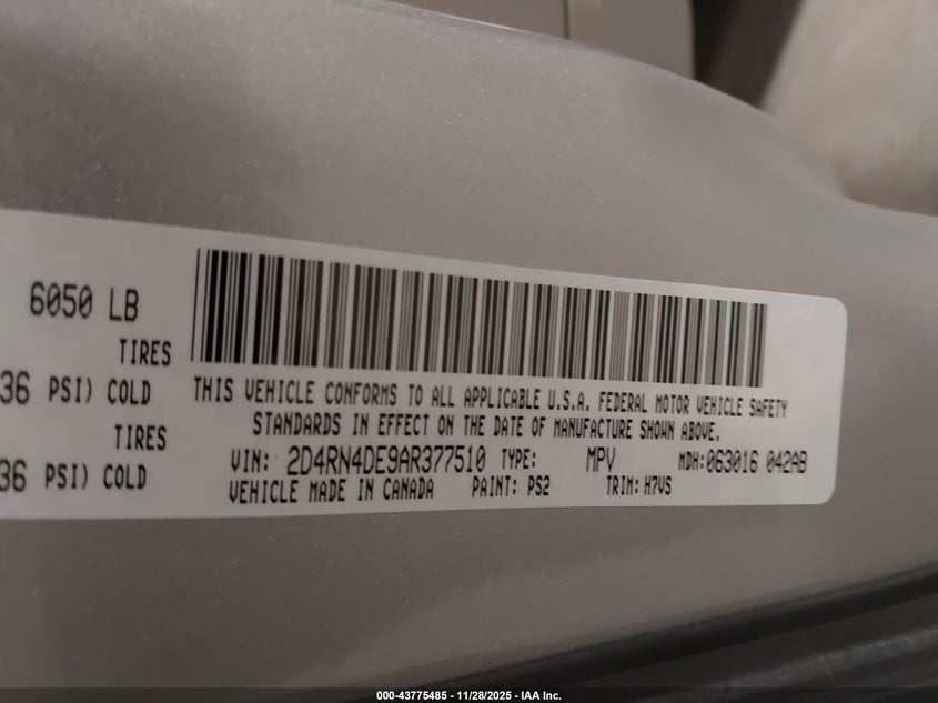 2010 Dodge Grand Caravan Se VIN: 2D4RN4DE9AR377510 Lot: 43775485
