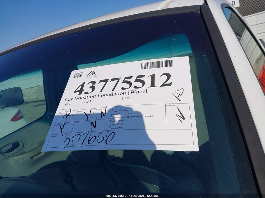 1999 Ford F-150 Work Series/Xl/Xlt VIN: 1FTZF1721XKA58622 Lot: 43775512