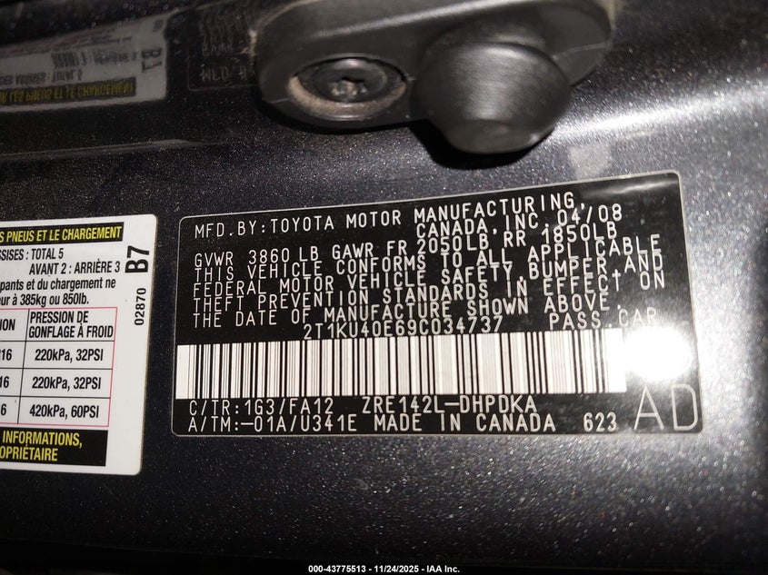 2009 Toyota Matrix VIN: 2T1KU40E69C034737 Lot: 43775513