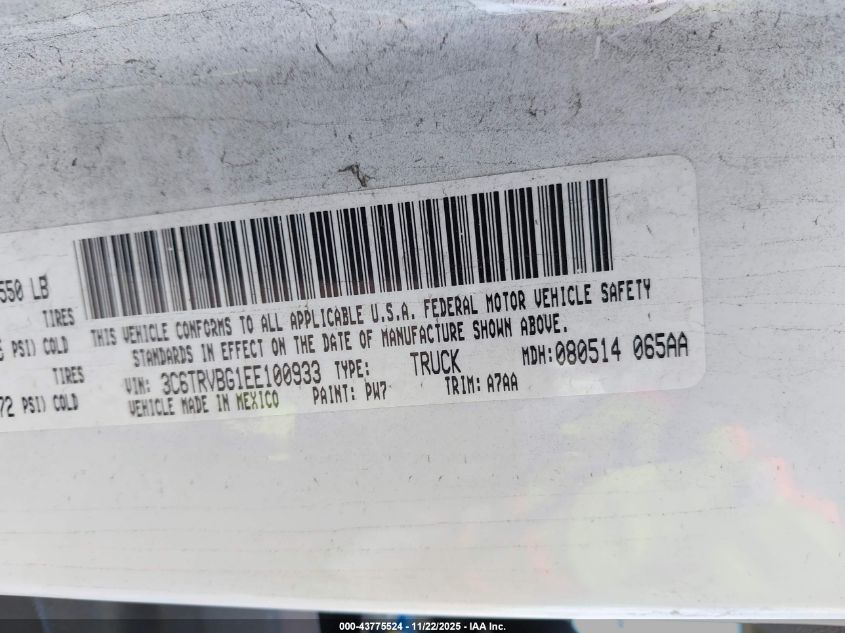 2014 Ram Promaster 1500 VIN: 3C6TRVBG1EE100933 Lot: 43775524