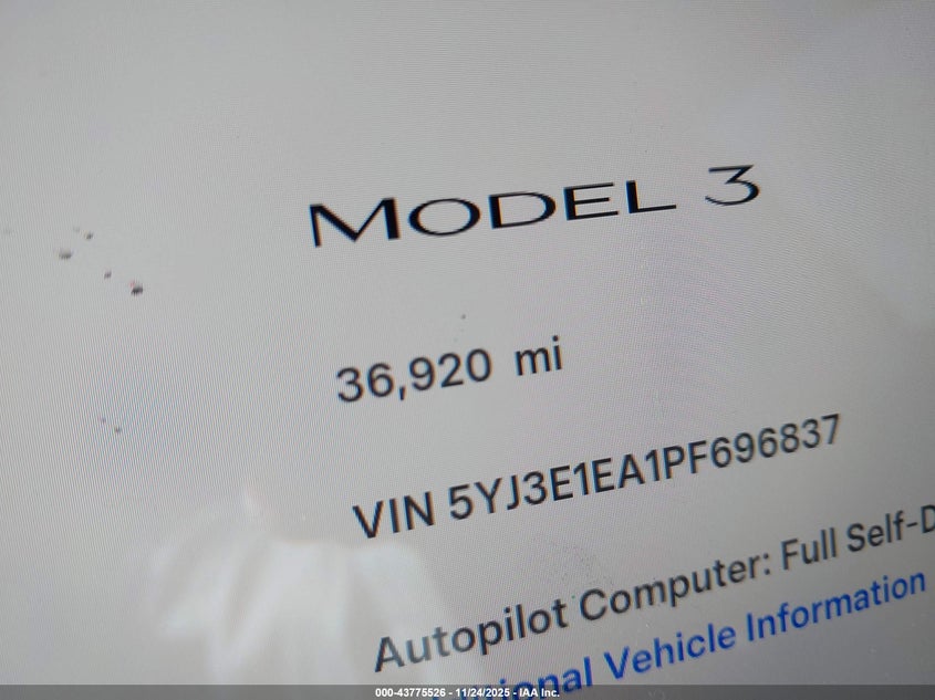 2023 Tesla Model 3 Rear-Wheel Drive VIN: 5YJ3E1EA1PF696837 Lot: 43775526