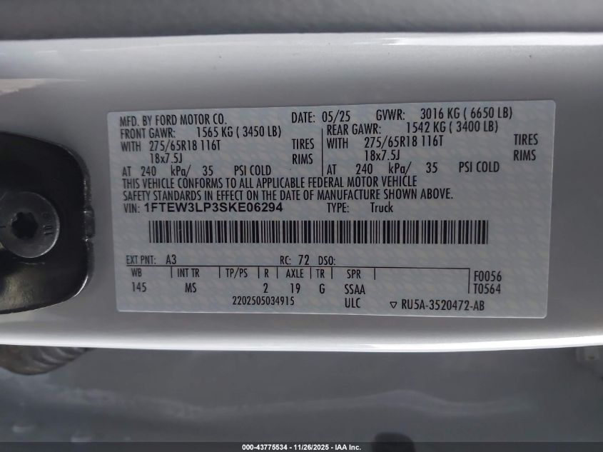 2025 Ford F-150 - 1FTEW3LP3SKE06294