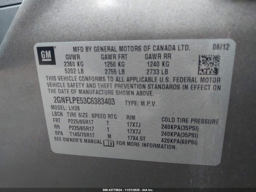 2GNFLPE53C6383403 2012 CHEVROLET EQUINOX photo no. 9