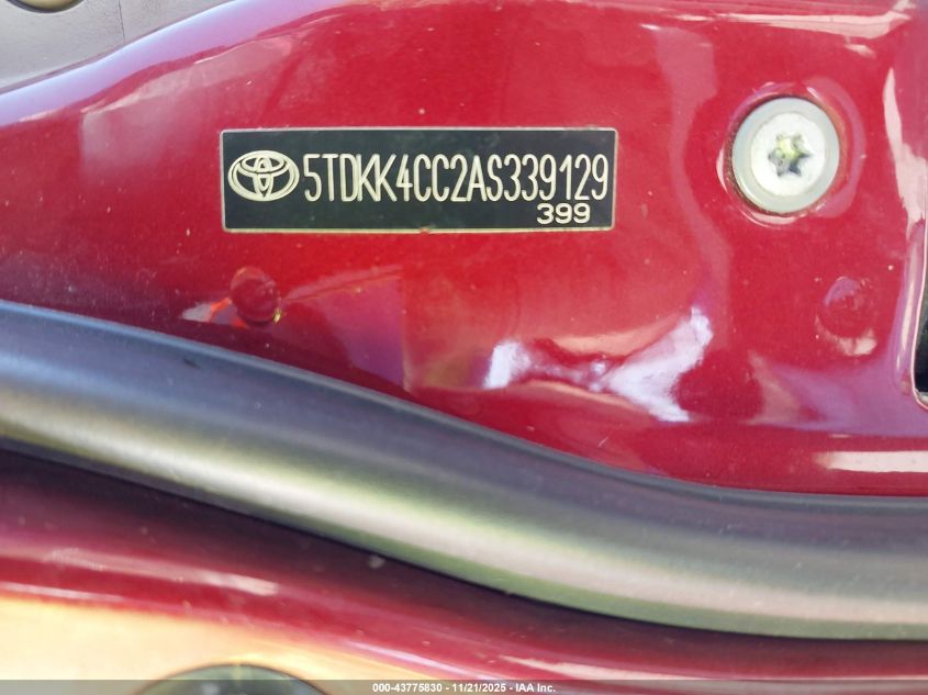 2010 Toyota Sienna Ce VIN: 5TDKK4CC2AS339129 Lot: 43775830