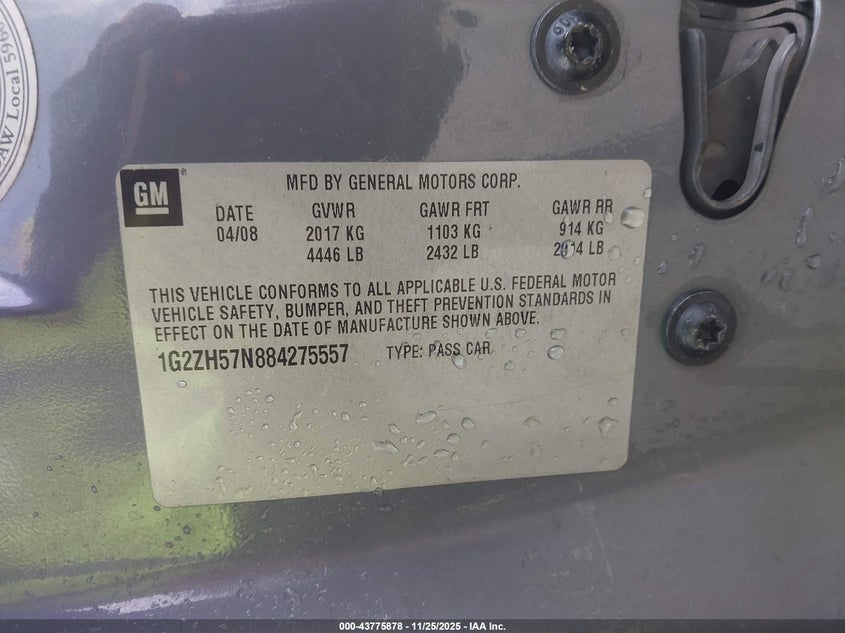 2008 Pontiac G6 Gt VIN: 1G2ZH57N884275557 Lot: 43775878