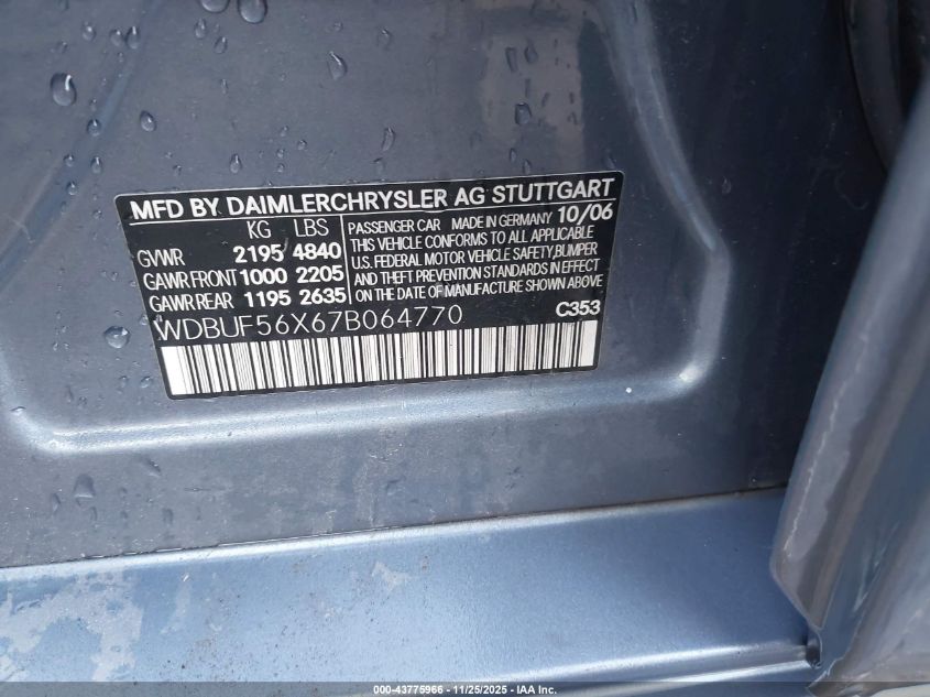 2007 Mercedes-Benz E 350 VIN: WDBUF56X67B064770 Lot: 43775966