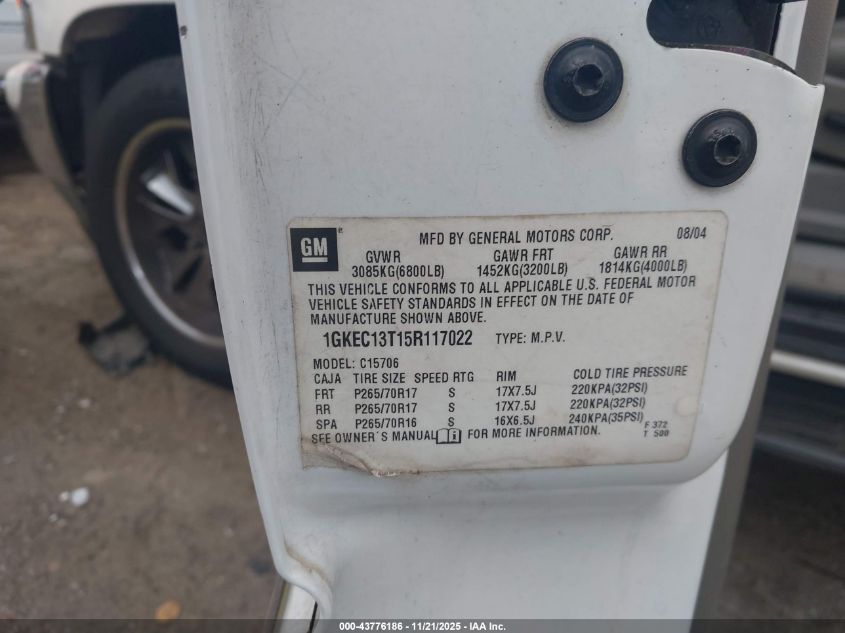 2005 GMC Yukon Slt VIN: 1GKEC13T15R117022 Lot: 43776186