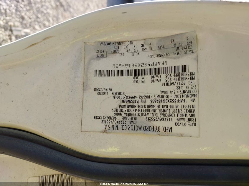 2003 Ford Taurus Ses VIN: 1FAFP552X3G184636 Lot: 43776243