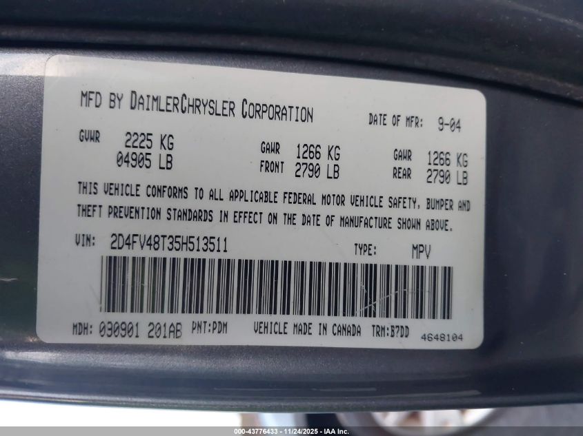 2005 Dodge Magnum Se VIN: 2D4FV48T35H513511 Lot: 43776433