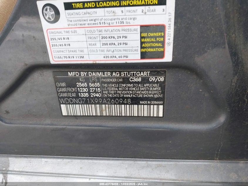 2009 Mercedes-Benz S 550 VIN: WDDNG71X99A260948 Lot: 43776459