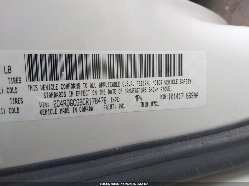 2012 Dodge Grand Caravan Sxt VIN: 2C4RDGCG9CR178478 Lot: 43776466