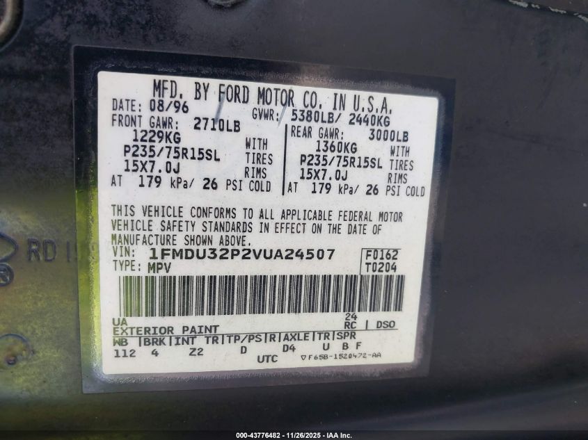 1997 Ford Explorer Eddie Bauer/Limited/Xlt VIN: 1FMDU32P2VUA24507 Lot: 43776482