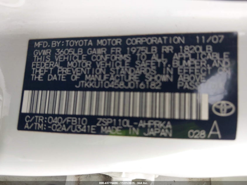 2008 Scion Xd VIN: JTKKU10458J016182 Lot: 43776486