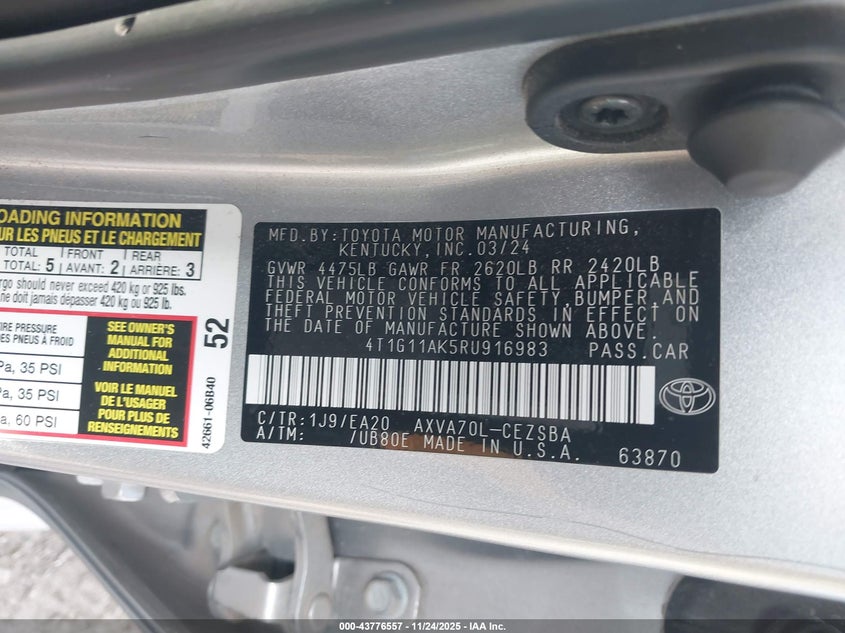 4T1G11AK5RU916983 2024 TOYOTA CAMRY photo no. 9