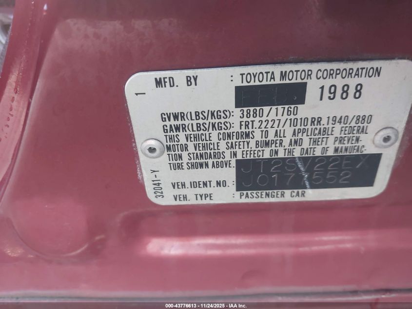 JT2SV22EXJ0177552 1988 TOYOTA CAMRY photo no. 9
