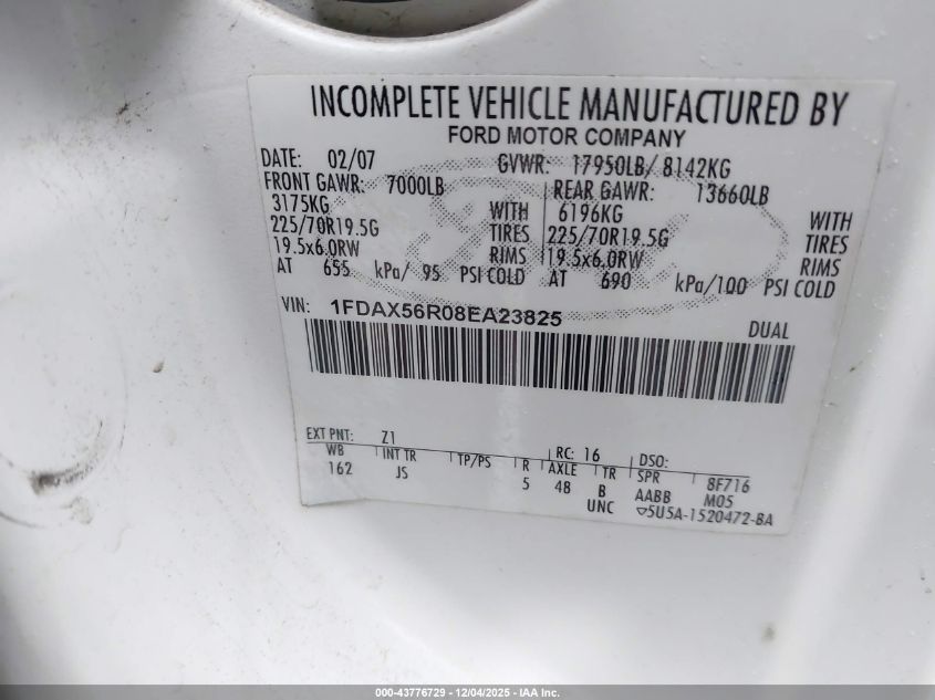 2008 Ford F-550 Chassis Lariat/Xl/Xlt VIN: 1FDAX56R08EA23825 Lot: 43776729