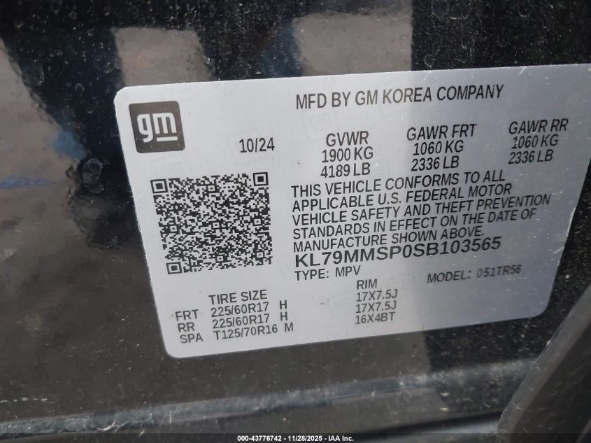 2025 Chevrolet Trailblazer Fwd Ls VIN: KL79MMSP0SB103565 Lot: 43776742