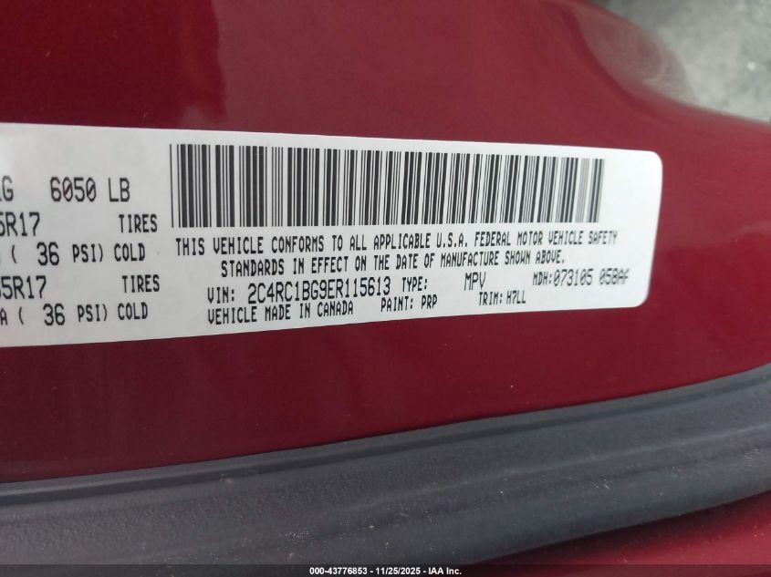 2014 Chrysler Town & Country Touring VIN: 2C4RC1BG9ER115613 Lot: 43776853