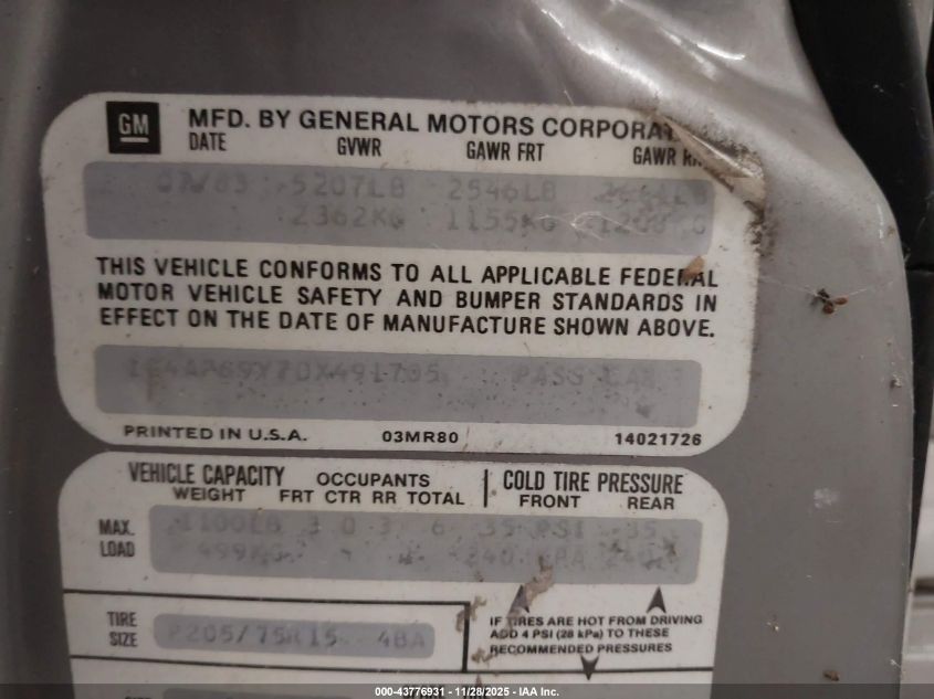 1983 Buick Lesabre Limited VIN: 1G4AP69Y7DX491705 Lot: 43776931